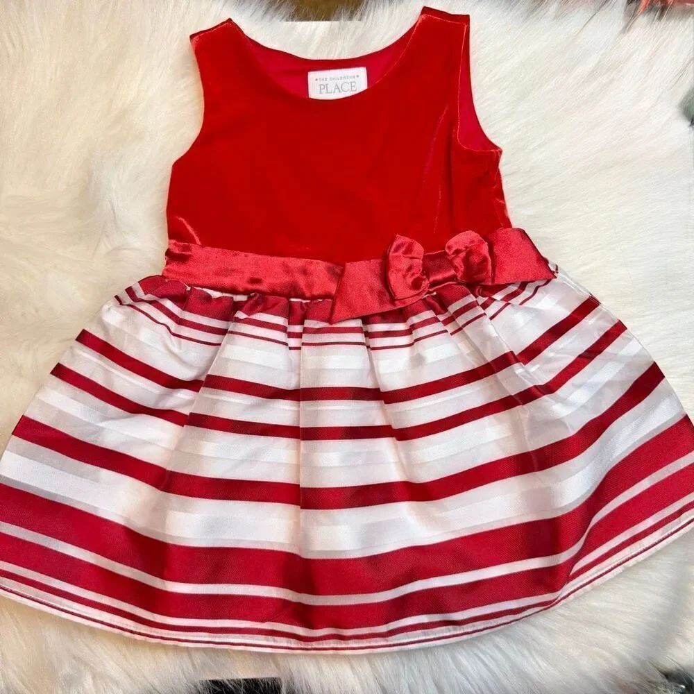 Children’s Place Red Velvet Striped Holiday Tutu Dress Sz 2T Christmas Preowned